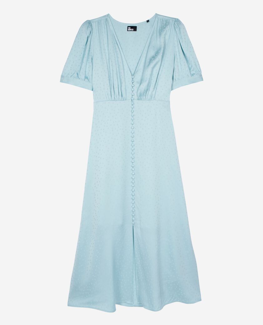 The Kooples FEMME BABY BLUE robe longue à pois en jacquard bleue