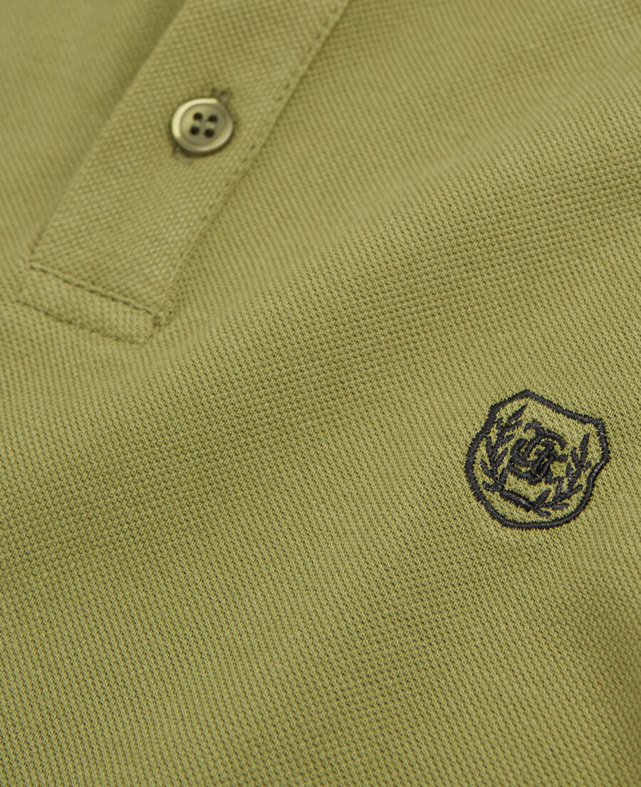 green polo with officer collar and embroidery