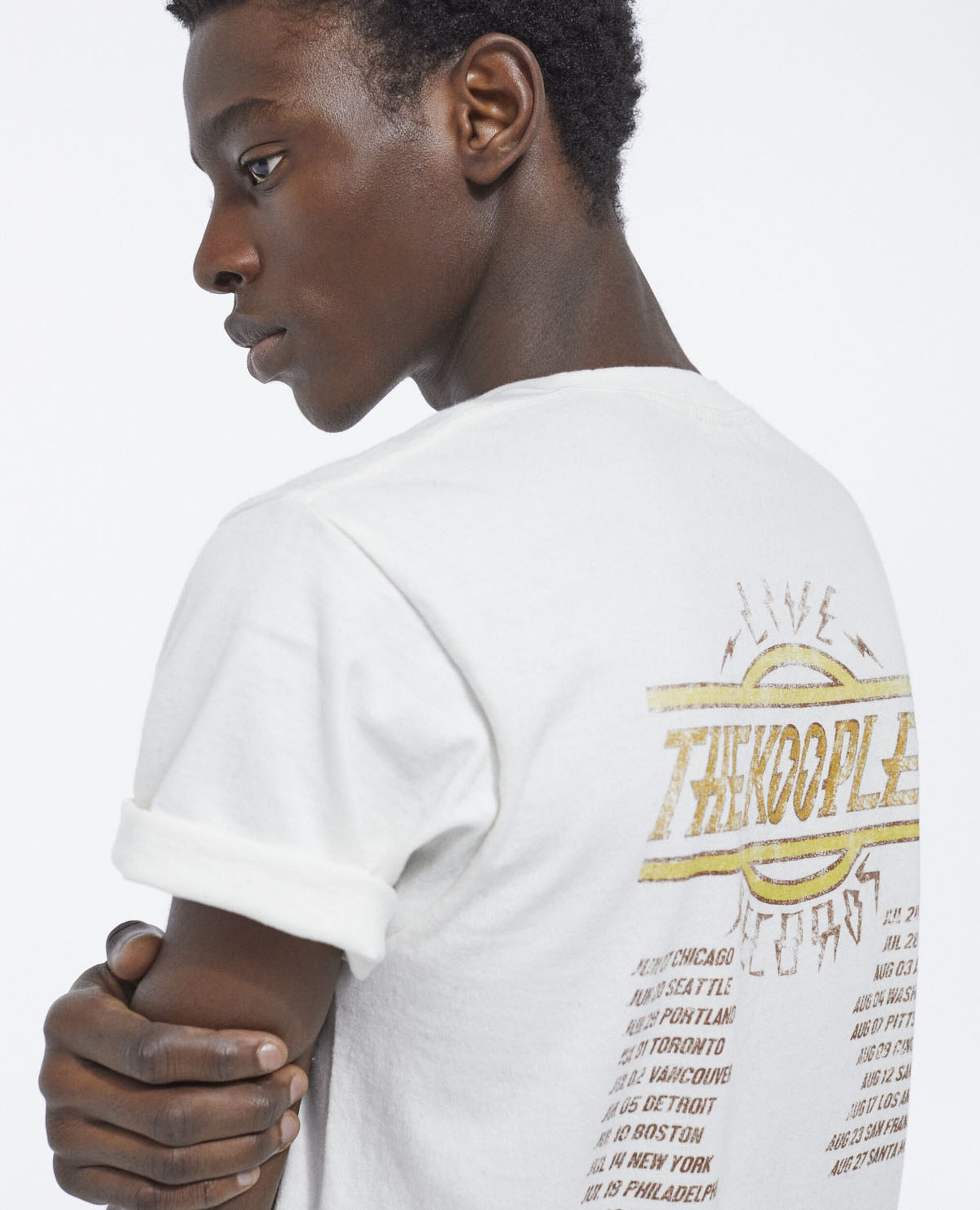 Ecrufarbenes Baumwoll-T-Shirt mit Print, ECRU, hi-res image number null