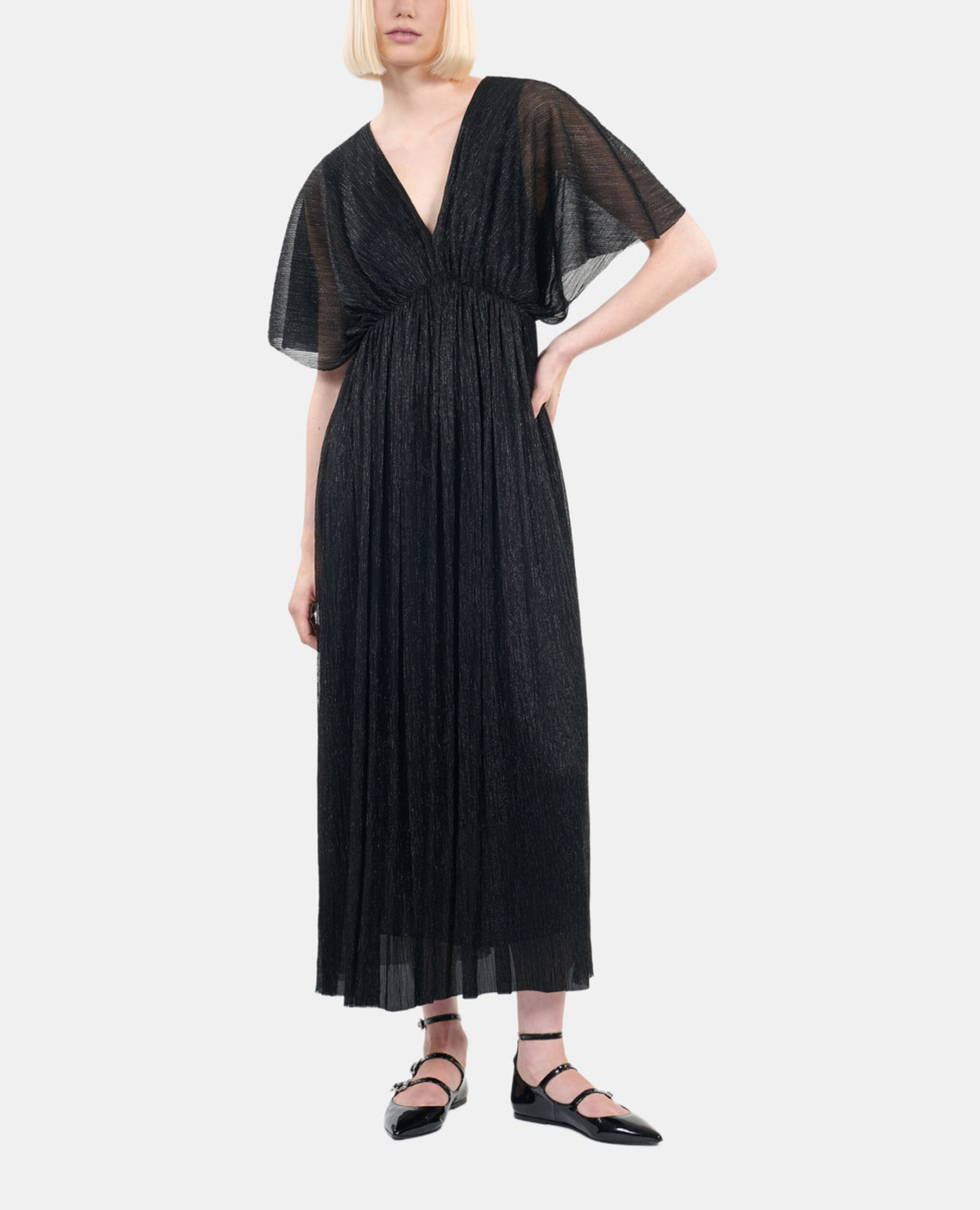 Black metallic jersey long dress, BLACK, hi-res image number null