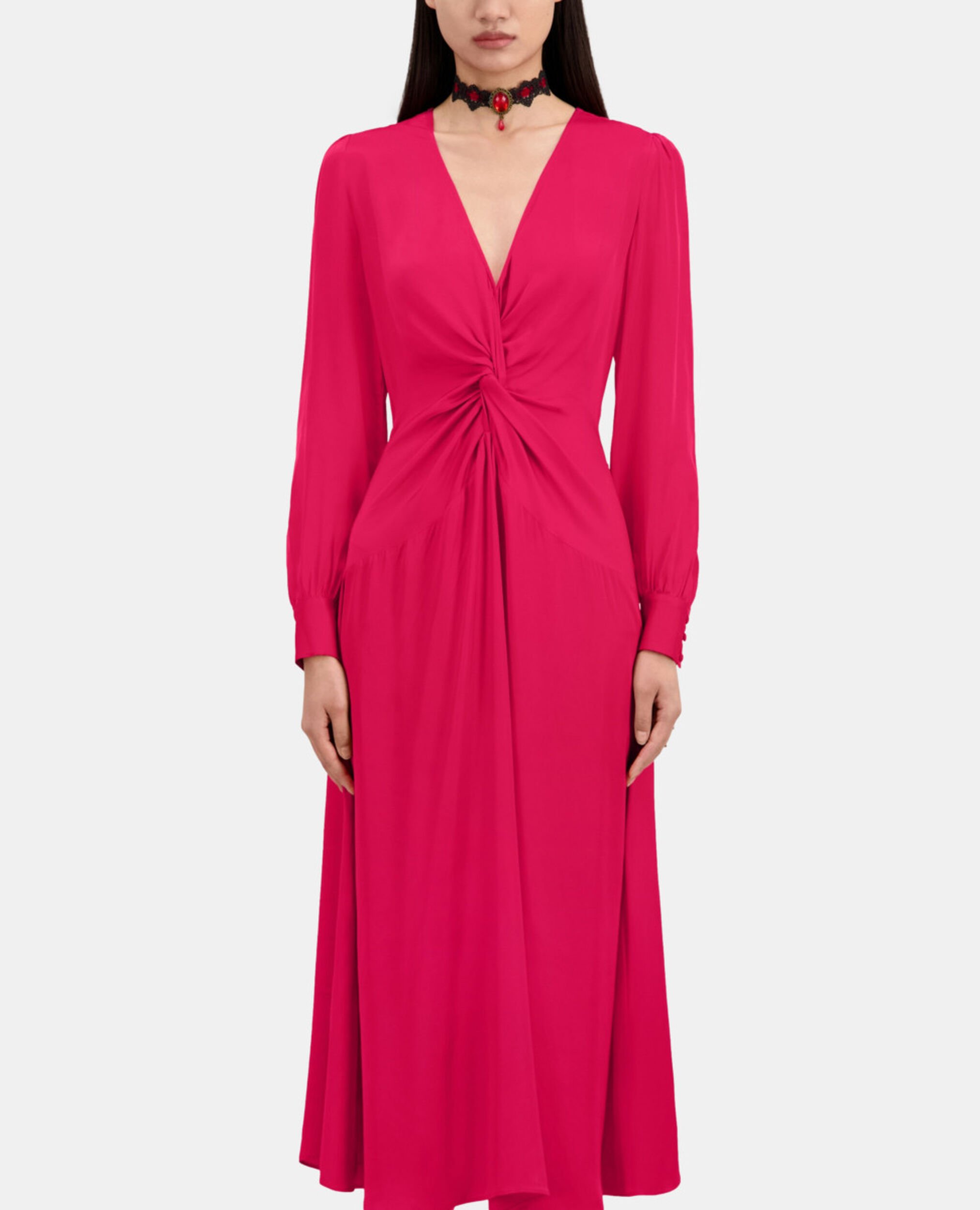 Long red dress with bow, CHERRY, hi-res image number null