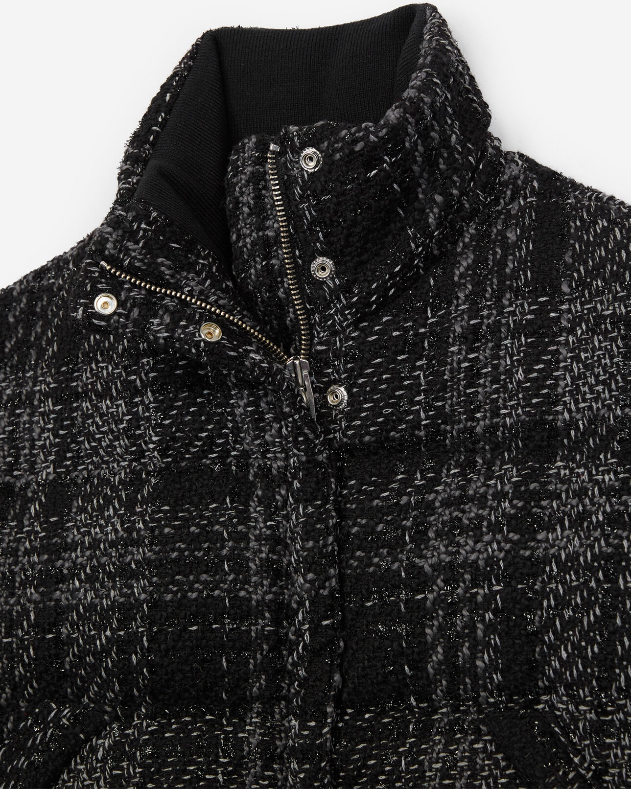 The Kooples FEMME BLACK doudoune tweed noire et grise