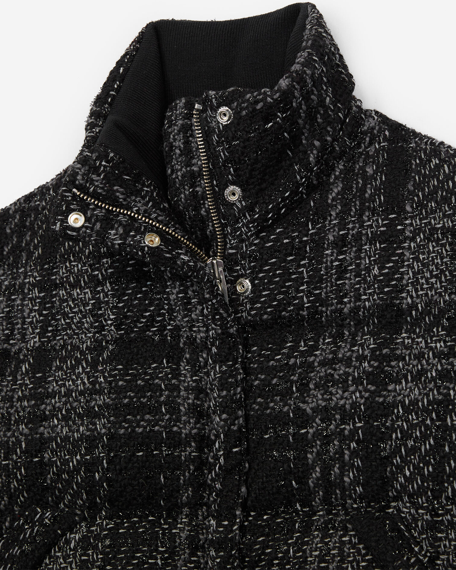 Grey and black tweed down jacket, BLACK, hi-res image number null