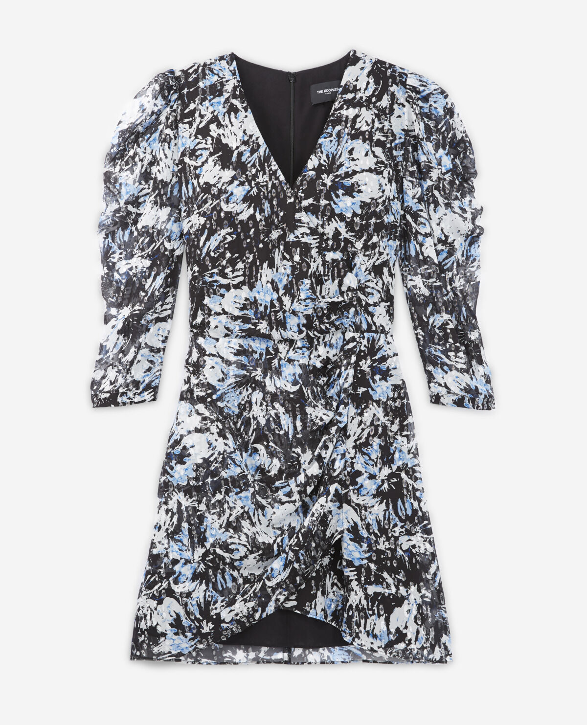 White and blue short printed dress The Kooples US