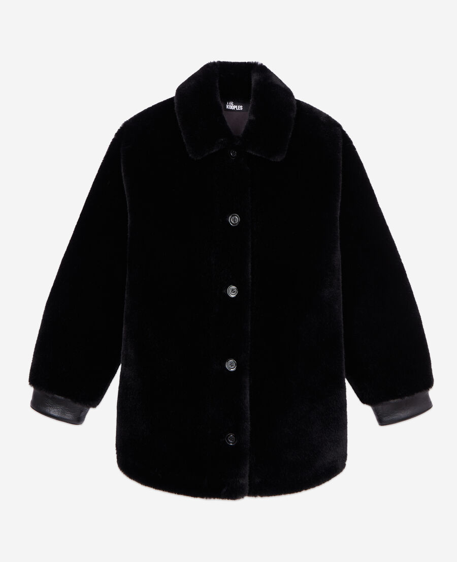 black faux fur overshirt style jacket