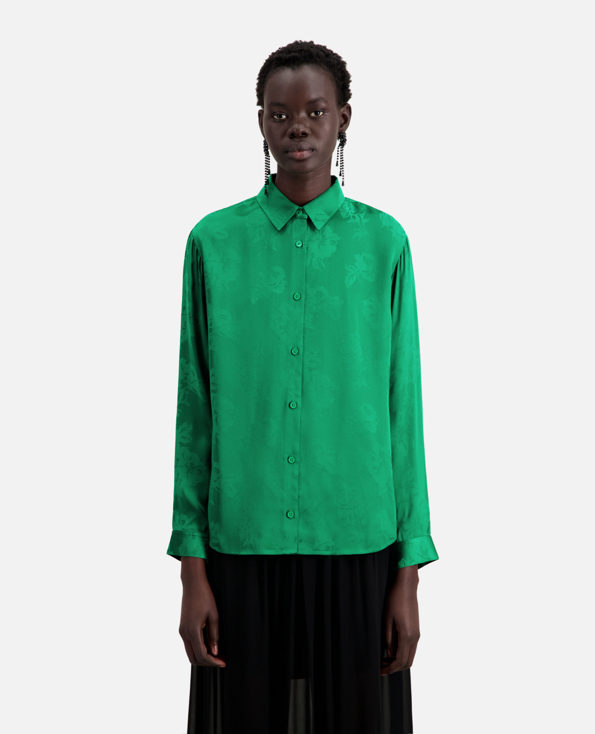 Green floral jacquard shirt, GREEN, hi-res image number null