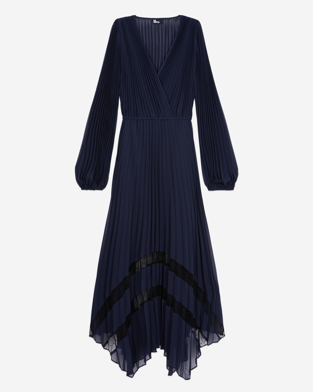The Kooples DAMEN NAVY langes marineblaues kleid mit plissierung