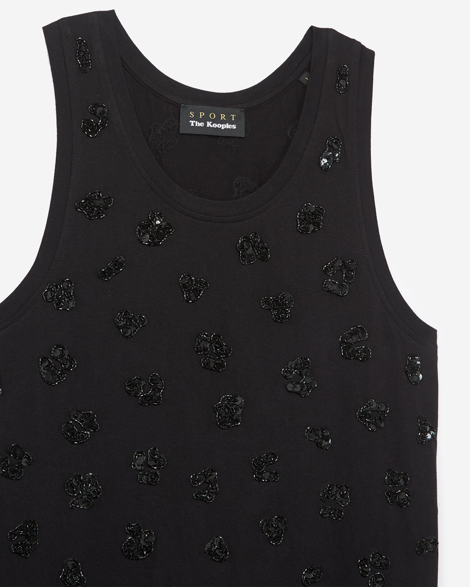 Black cotton vest top with embroidered details, BLACK, hi-res image number null