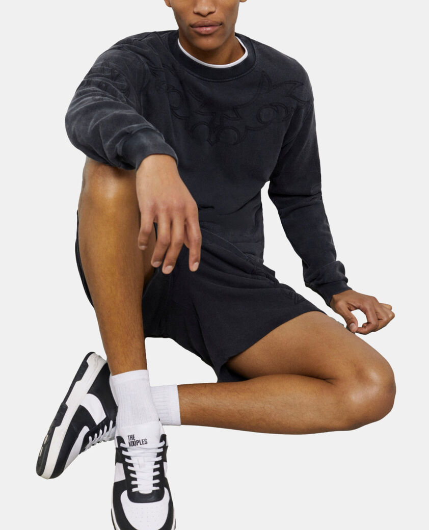 The Kooples MEN BLACK WASHED black sweatshirt with western-style embroidery