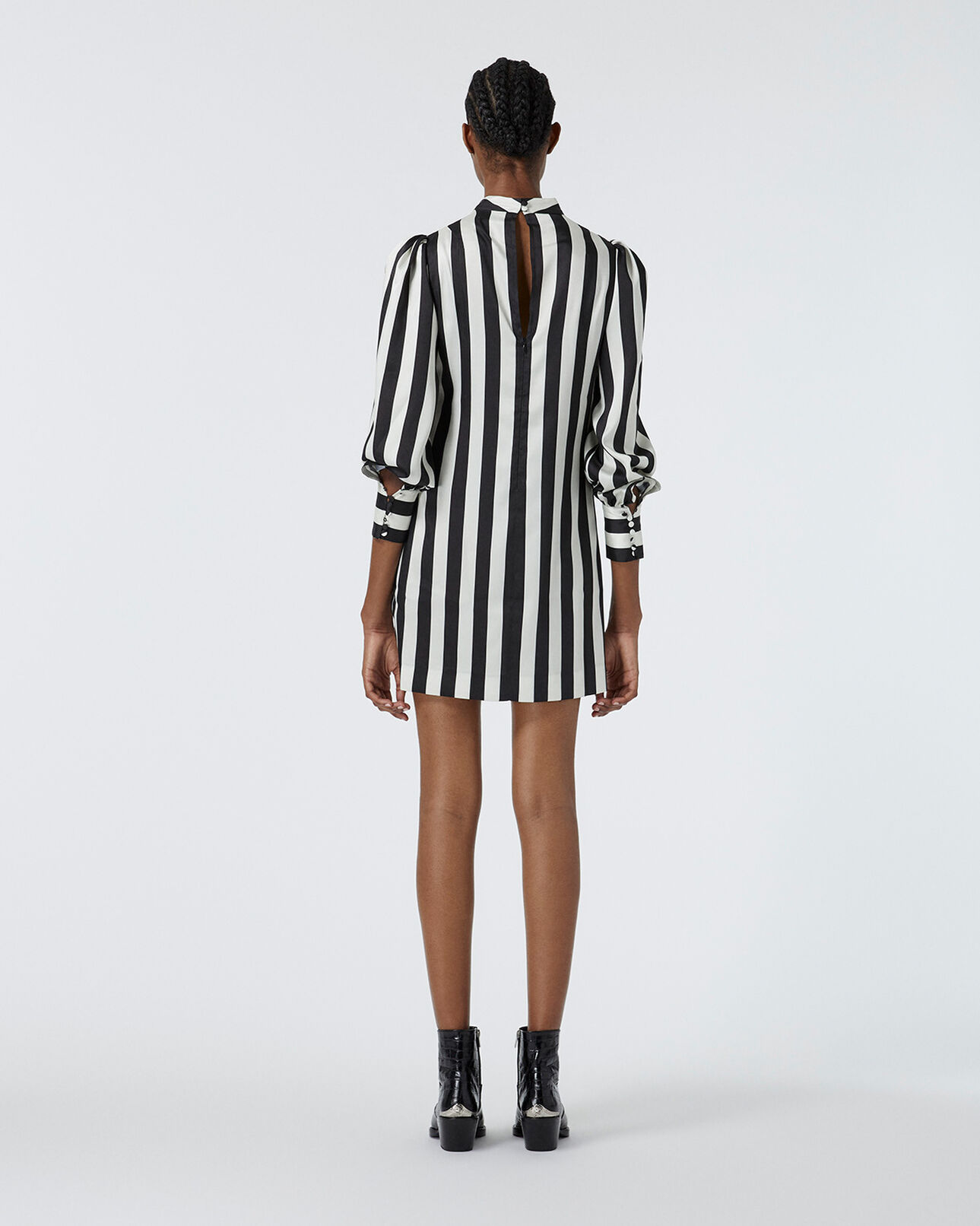 The Kooples DAMEN BLACK WHITE kurzes kleid mit langen ärmeln und streifen