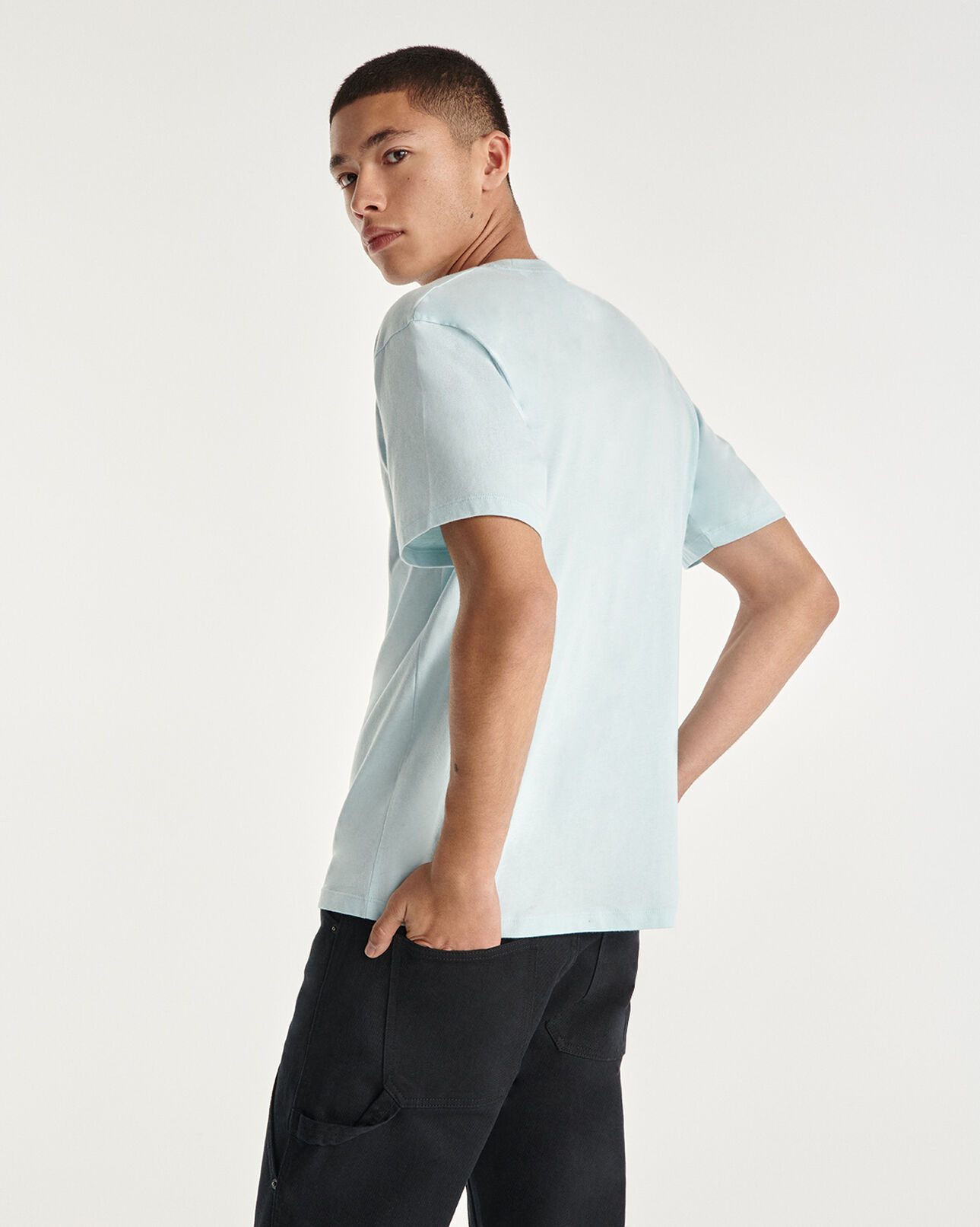 The Kooples MEN SKY BLUE blue cotton t-shirt with breast logo