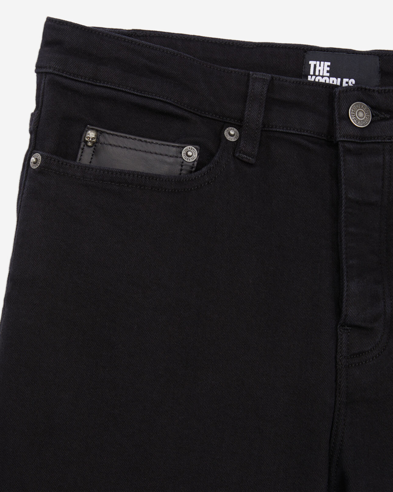 The Kooples HOMME BLACK jean noir slim avec poche en cuir