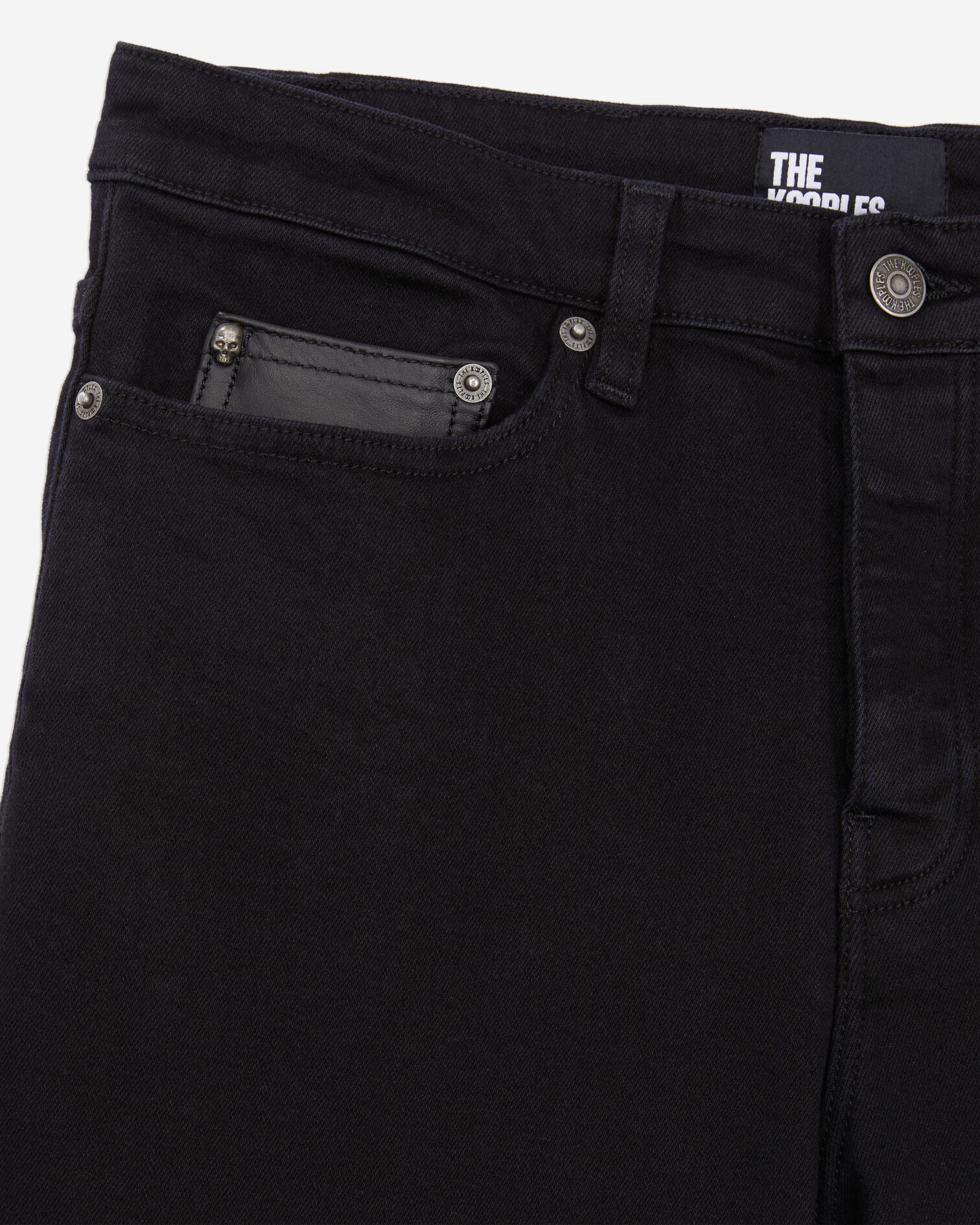 Jean noir slim avec poche en cuir, BLACK, hi-res image number null