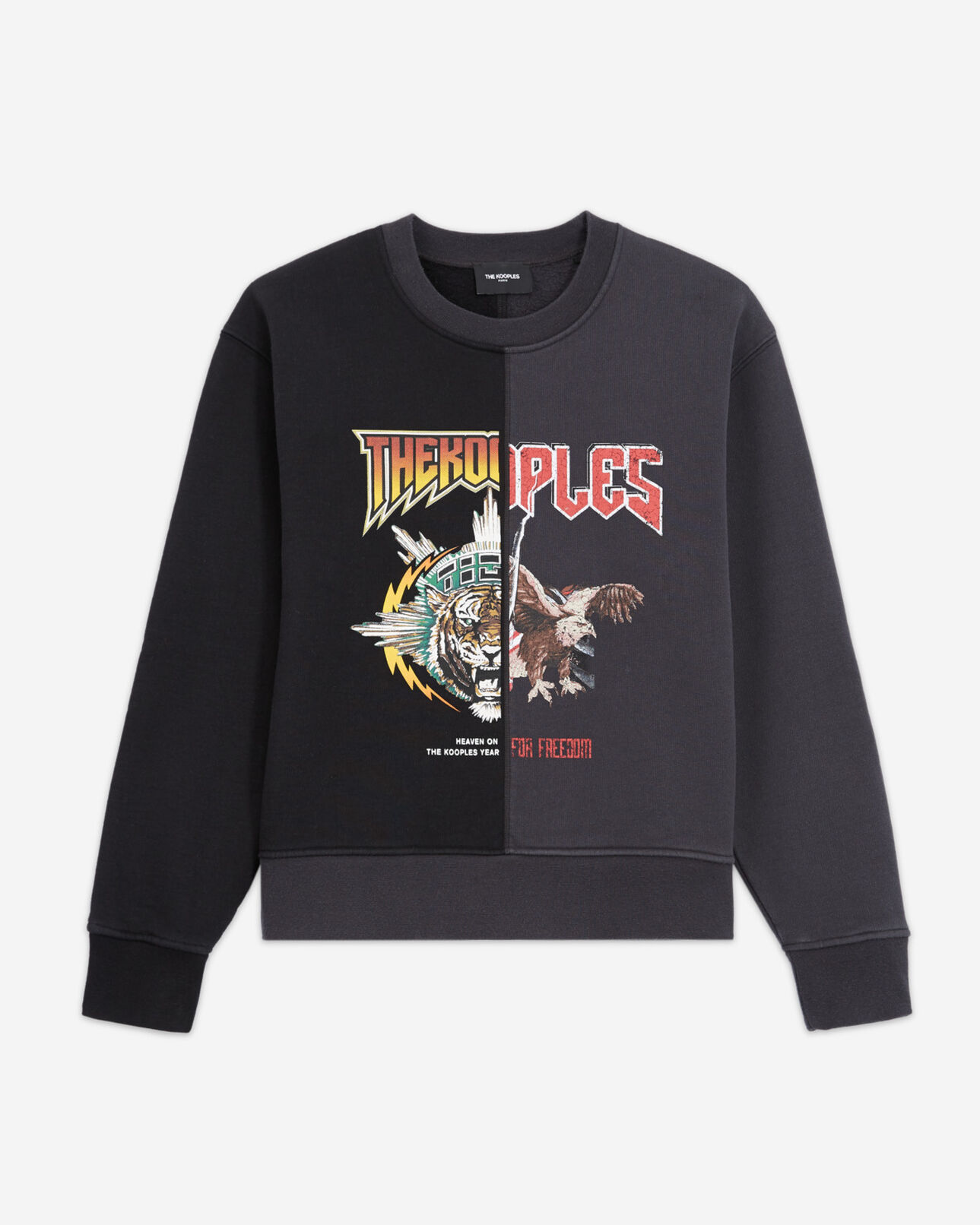 The Kooples FEMME BLACK WASHED sweat noir logo tigre patchwork délavé
