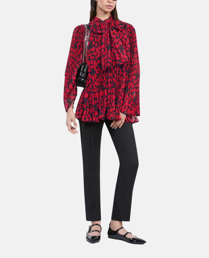 The Kooples MUJER BLACK - RED top plisado estampado corazones