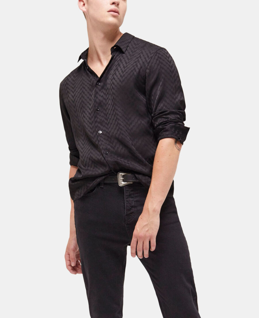 The Kooples HOMME BLACK chemise col classique en jacquard noire