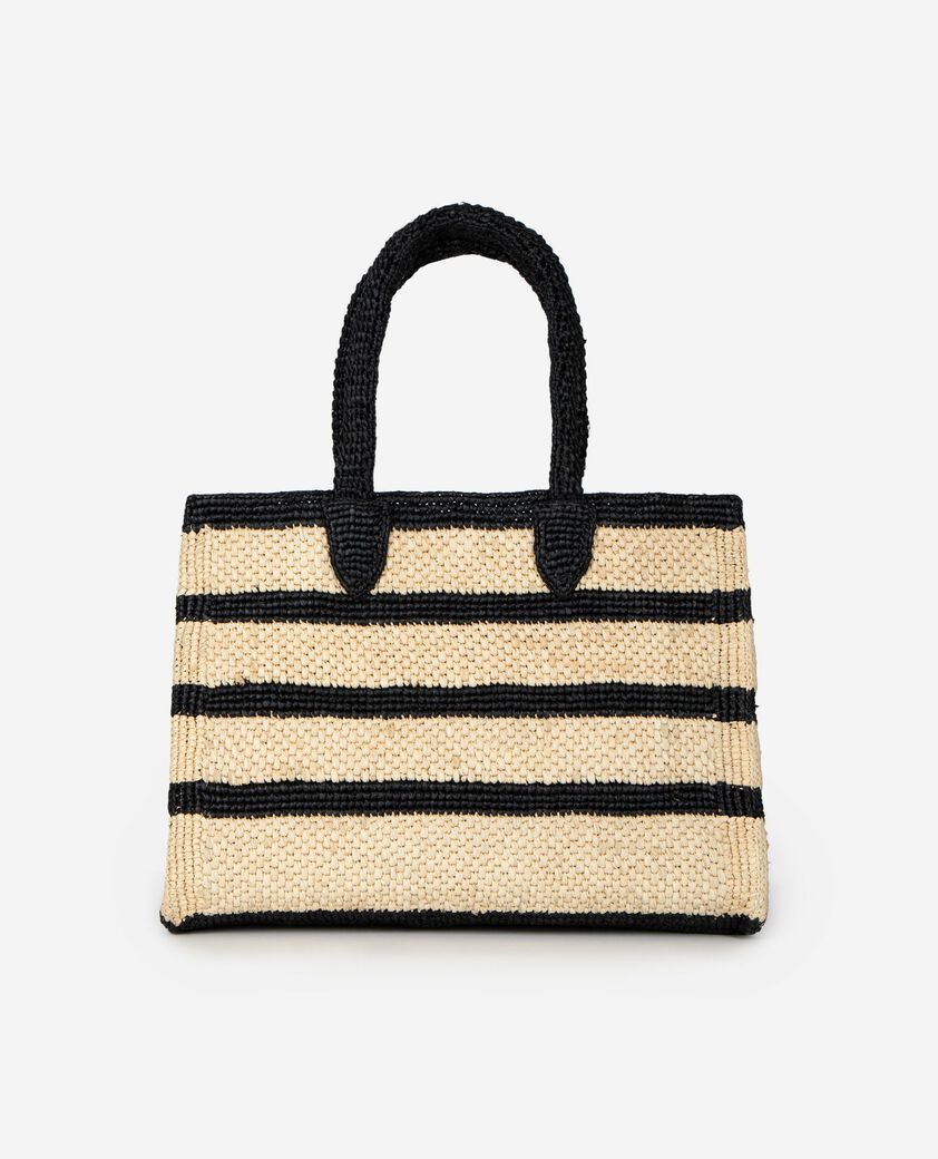 The Kooples WOMEN ECRU BLACK shopping bag in black and ecru raffia