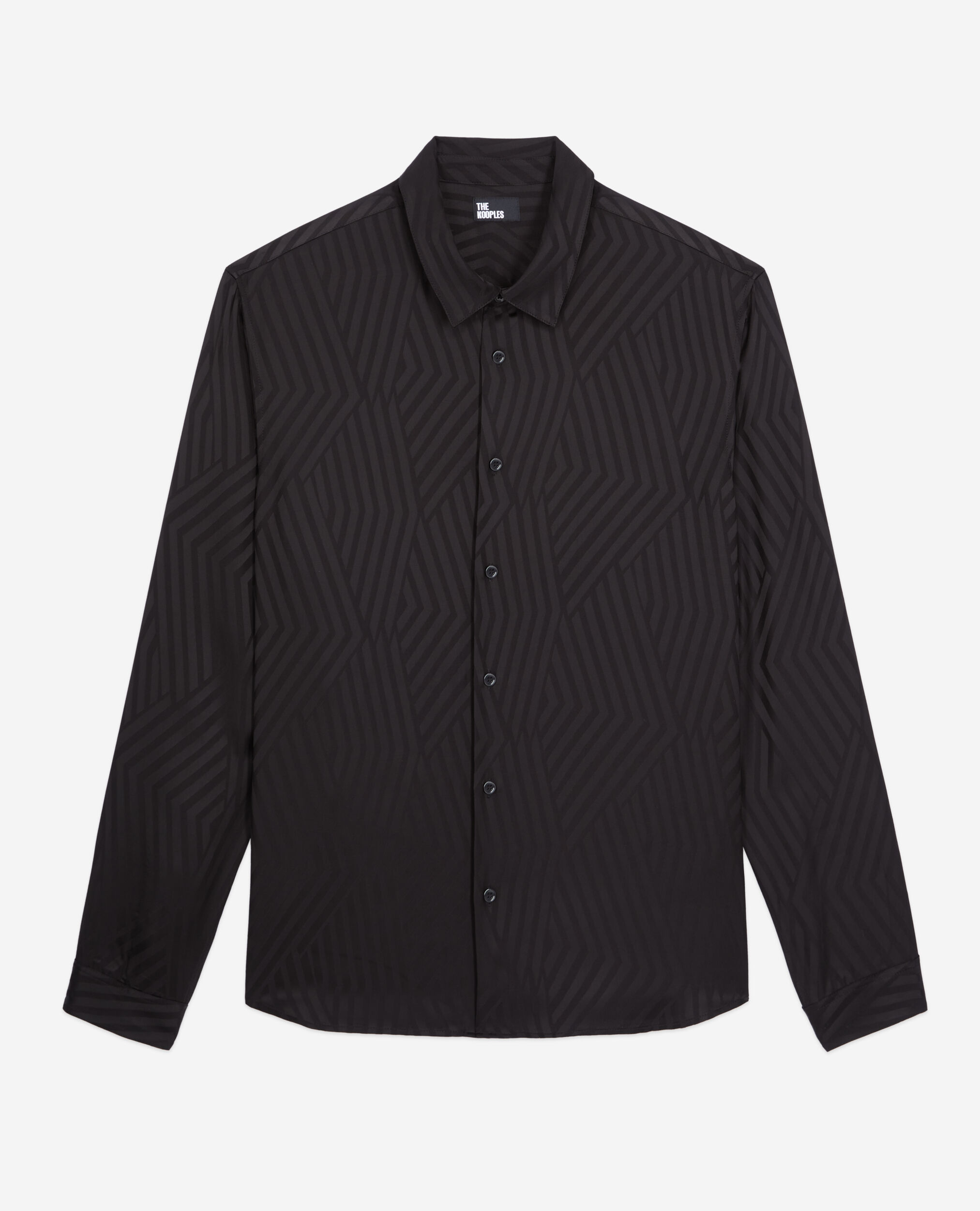 Black geometric jacquard shirt, BLACK, hi-res image number null