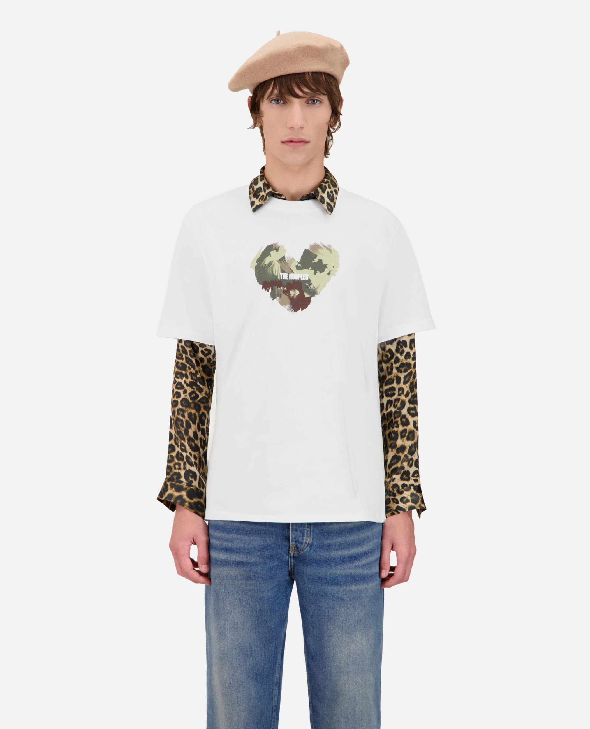 White t-shirt with camo heart serigraphy, WHITE, hi-res image number null