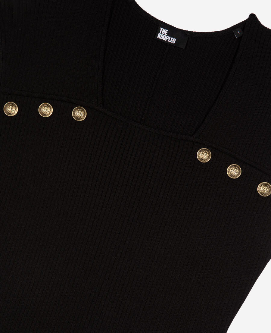 The Kooples FEMME BLACK robe longue en maille côtelée noire