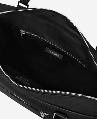 The Kooples H BLACK black canvas and grained leather briefcase