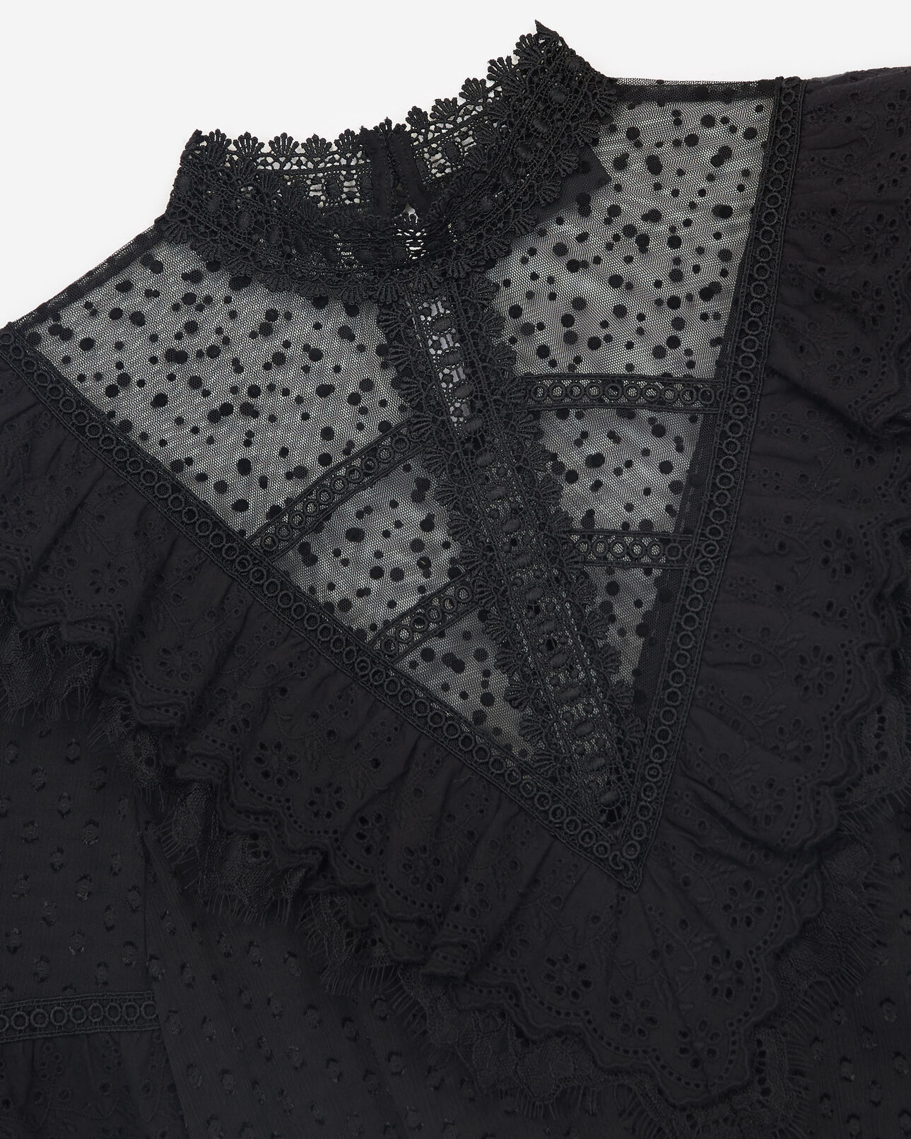 The Kooples MUJER BLACK top negro encaje plumeti cinturón piel