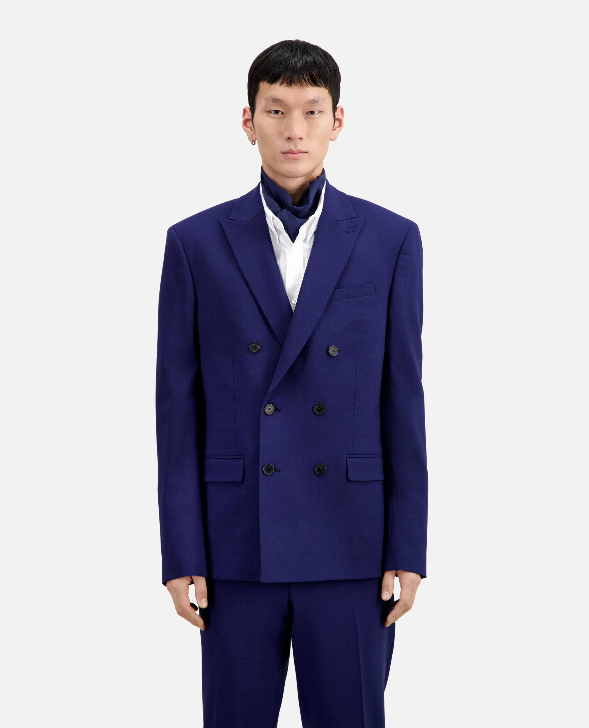 Bright blue wool double-breasted suit jacket, DARK BLUE, hi-res image number null