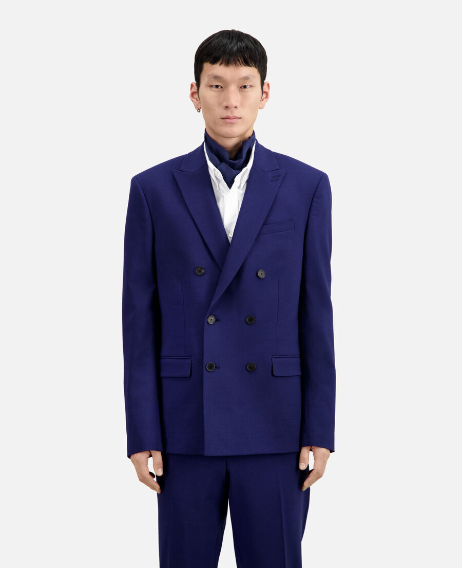 bright blue wool double-breasted suit jacket