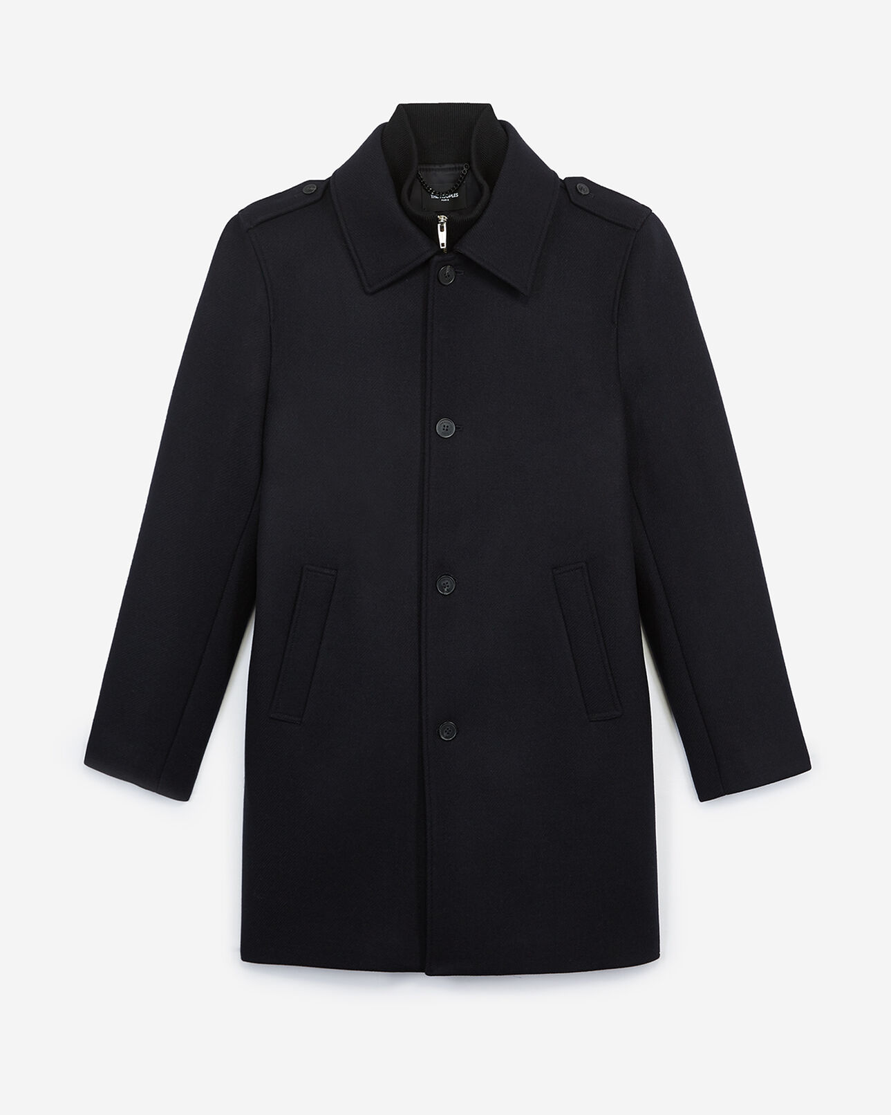 The Kooples HERREN NAVY langer blauer wollmantel mit klassischem kragen