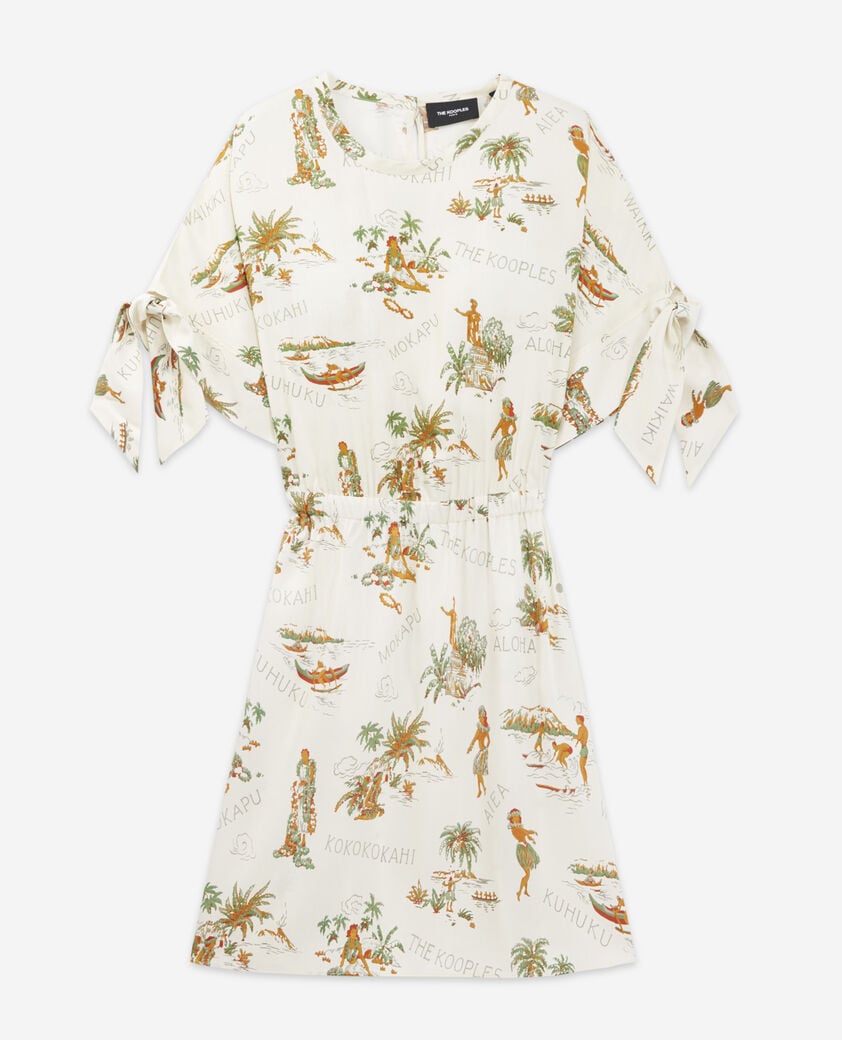 The Kooples DAMEN WHITE wei&szlig;es kurzarm-kleid mit hawaii-motiv