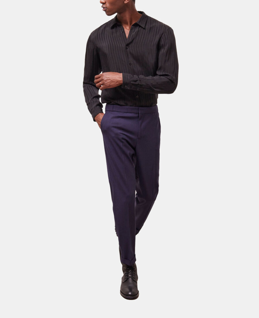 camisa rayas negra con cuello clásico
