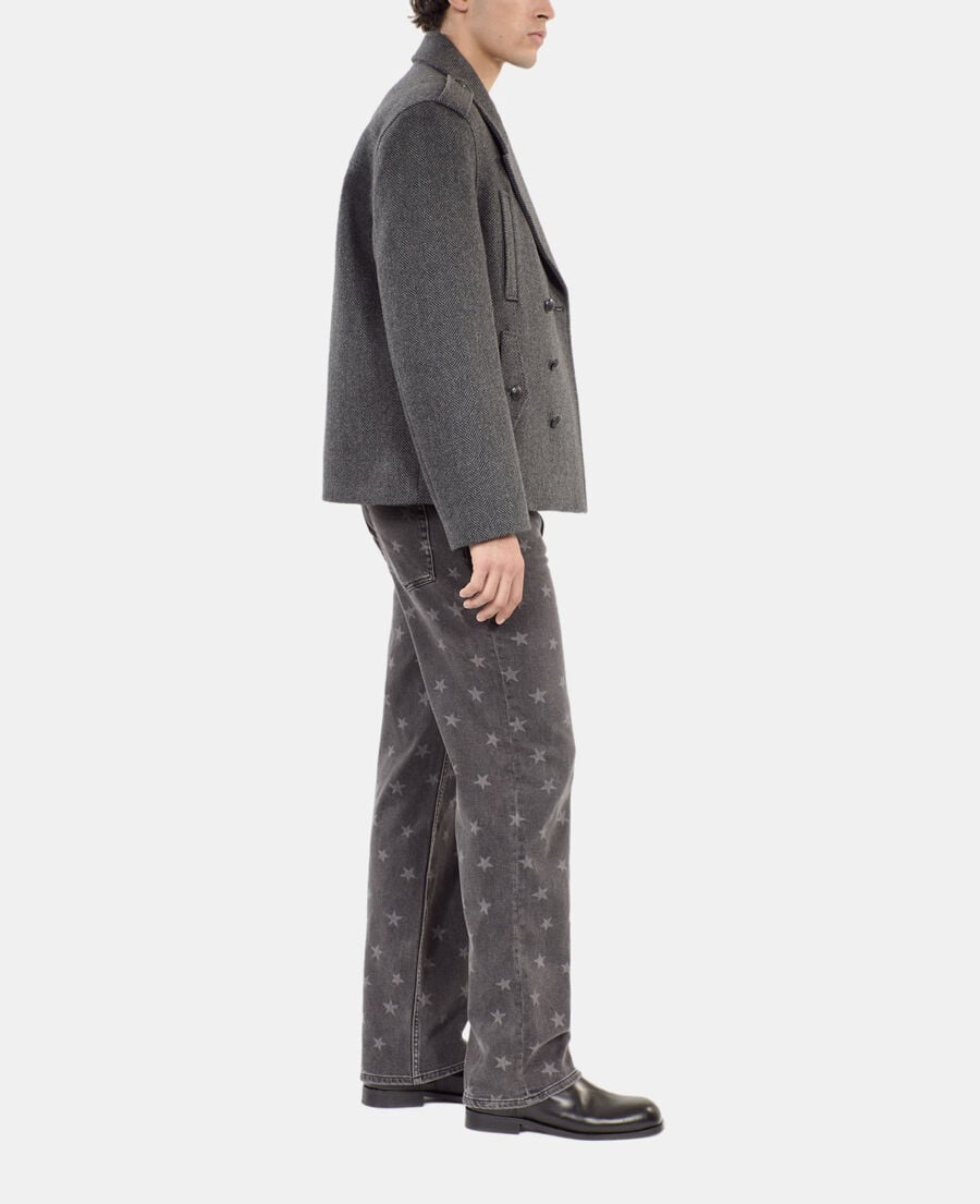 The Kooples HOMME BLACK GREY caban court en laine mélangée chevron noire