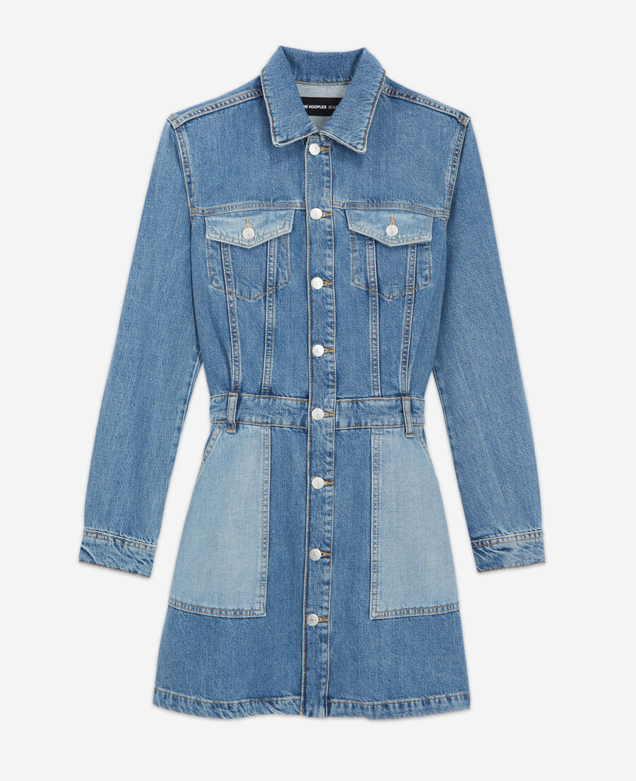 The Kooples FEMME BLUE WASHED robe courte jean bleu délavé boutonnée