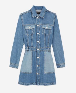 The Kooples FEMME BLUE WASHED robe courte jean bleu délavé boutonnée