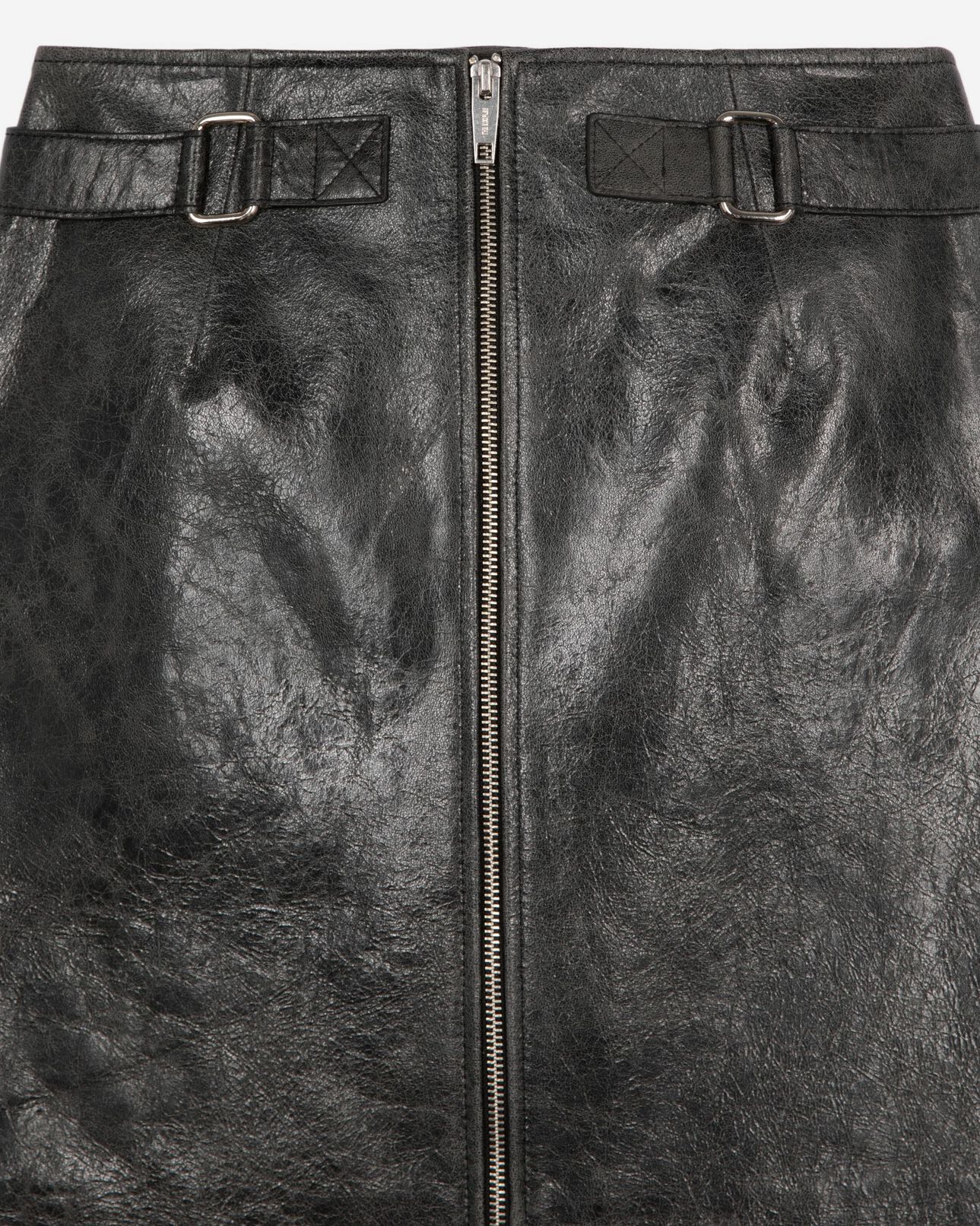 The Kooples FEMME BLACK STONE jupe courte zippée en cuir noire