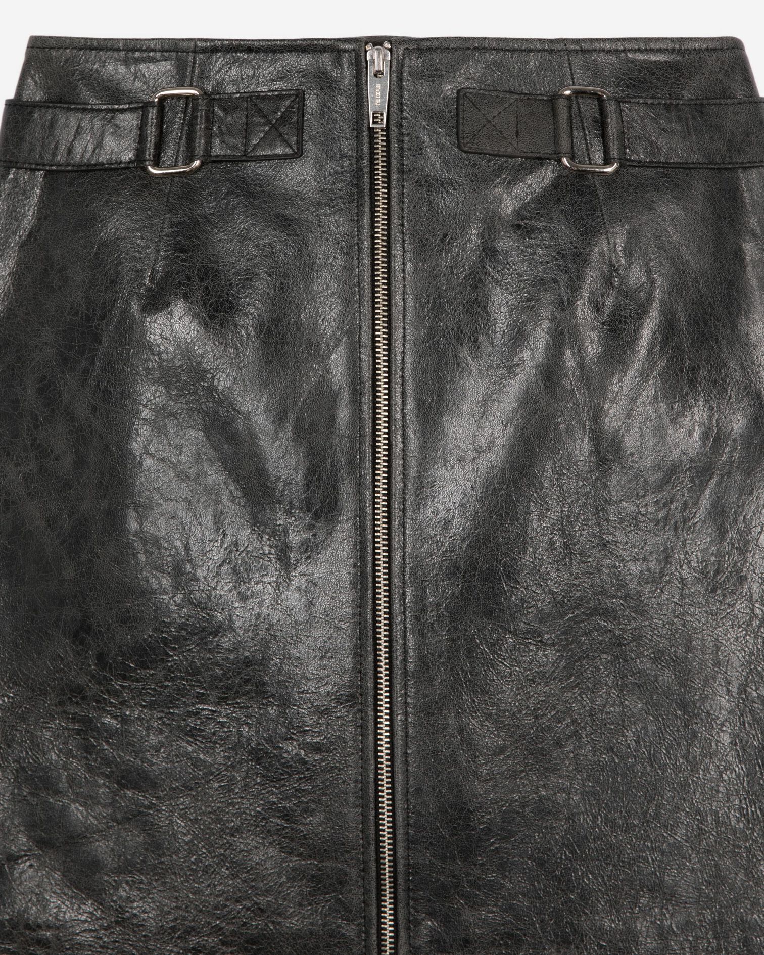 Jupe courte zippée en cuir noire, BLACK STONE, hi-res image number null