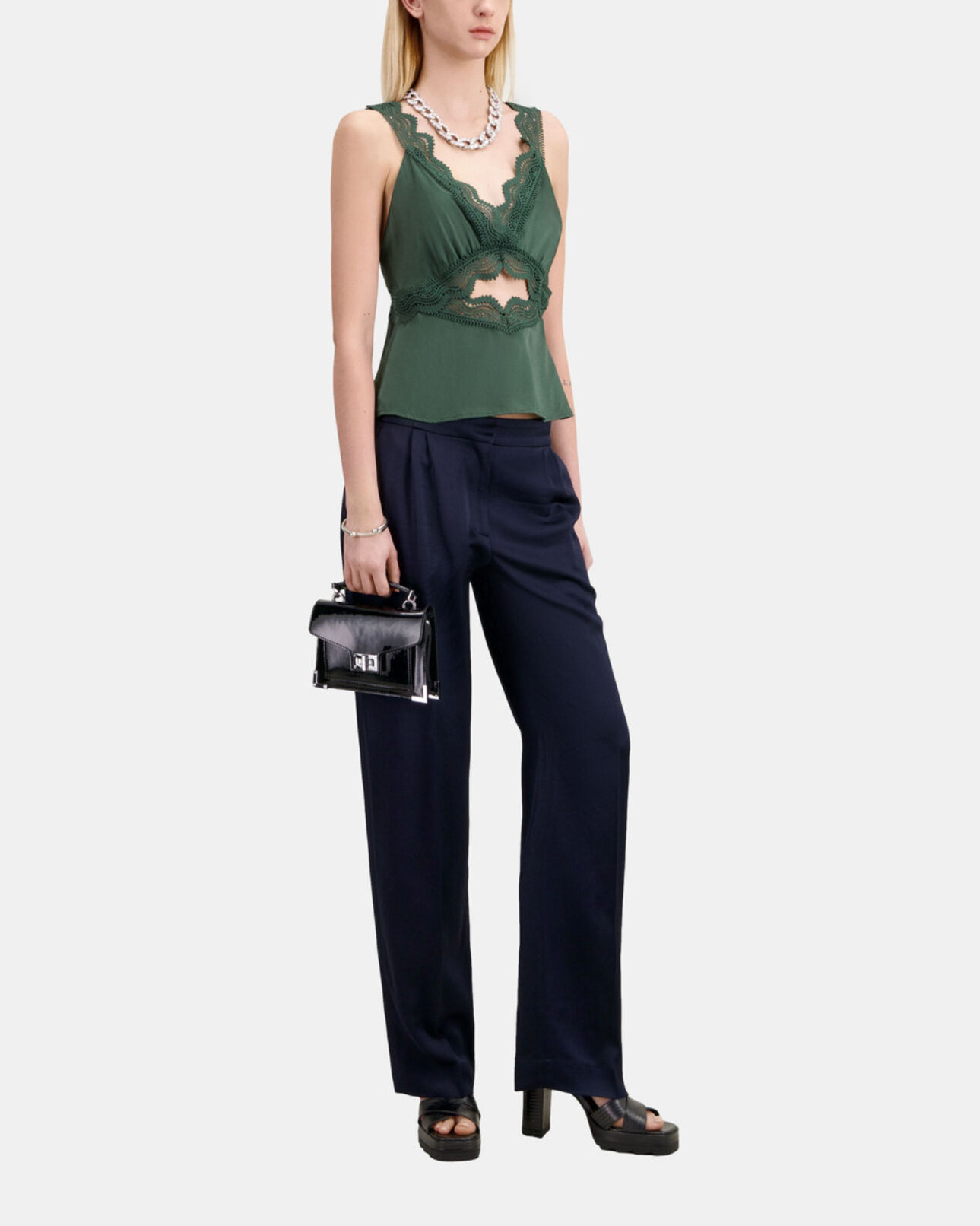 The Kooples DAMEN WOOD KAKI grünes top mit guipure-details