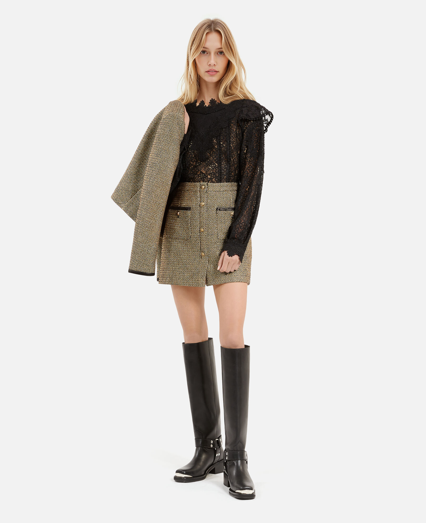 The Kooples FEMME BLACK / GOLD jupe courte noire et dorée