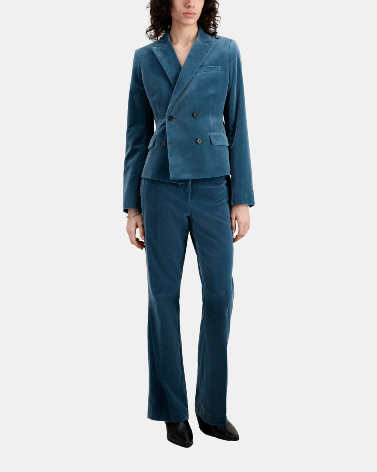 The Kooples WOMEN BLUE PETROL short blue velvet suit jacket