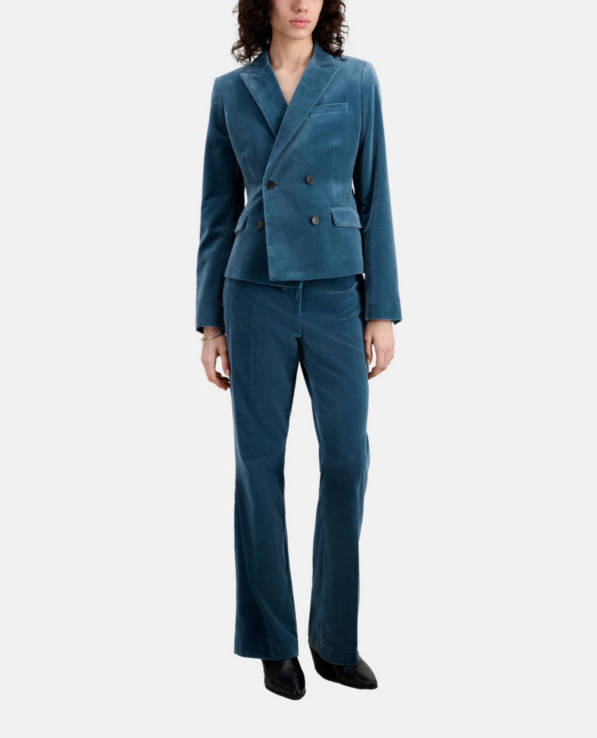 Short blue velvet suit jacket, BLUE PETROL, hi-res image number null