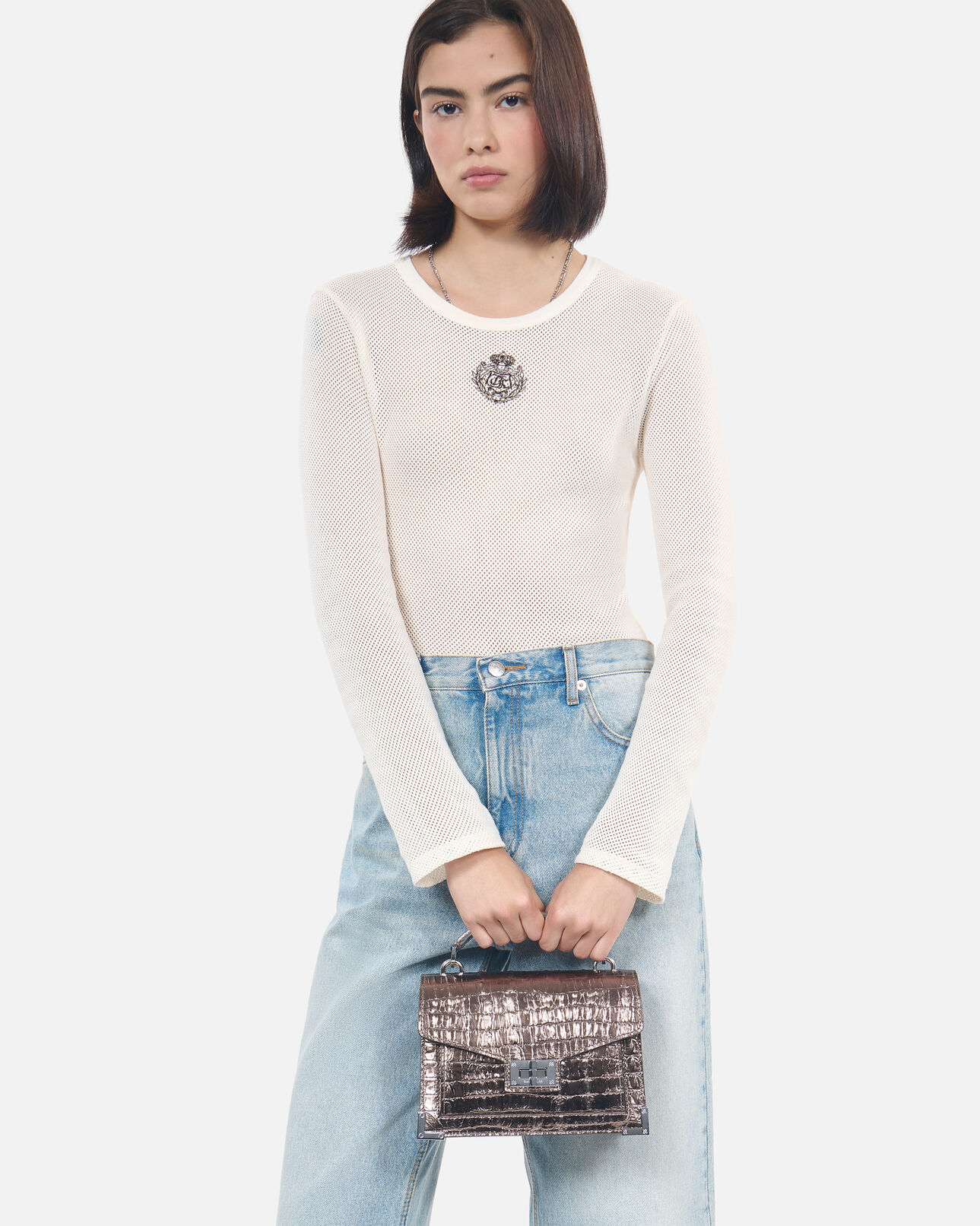 The Kooples MUJER PINK BRONZE bolso emily pequeño efecto cocodrilo rosa