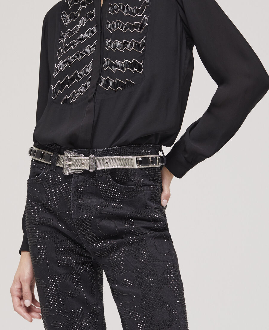 jean slim logo et strass noir