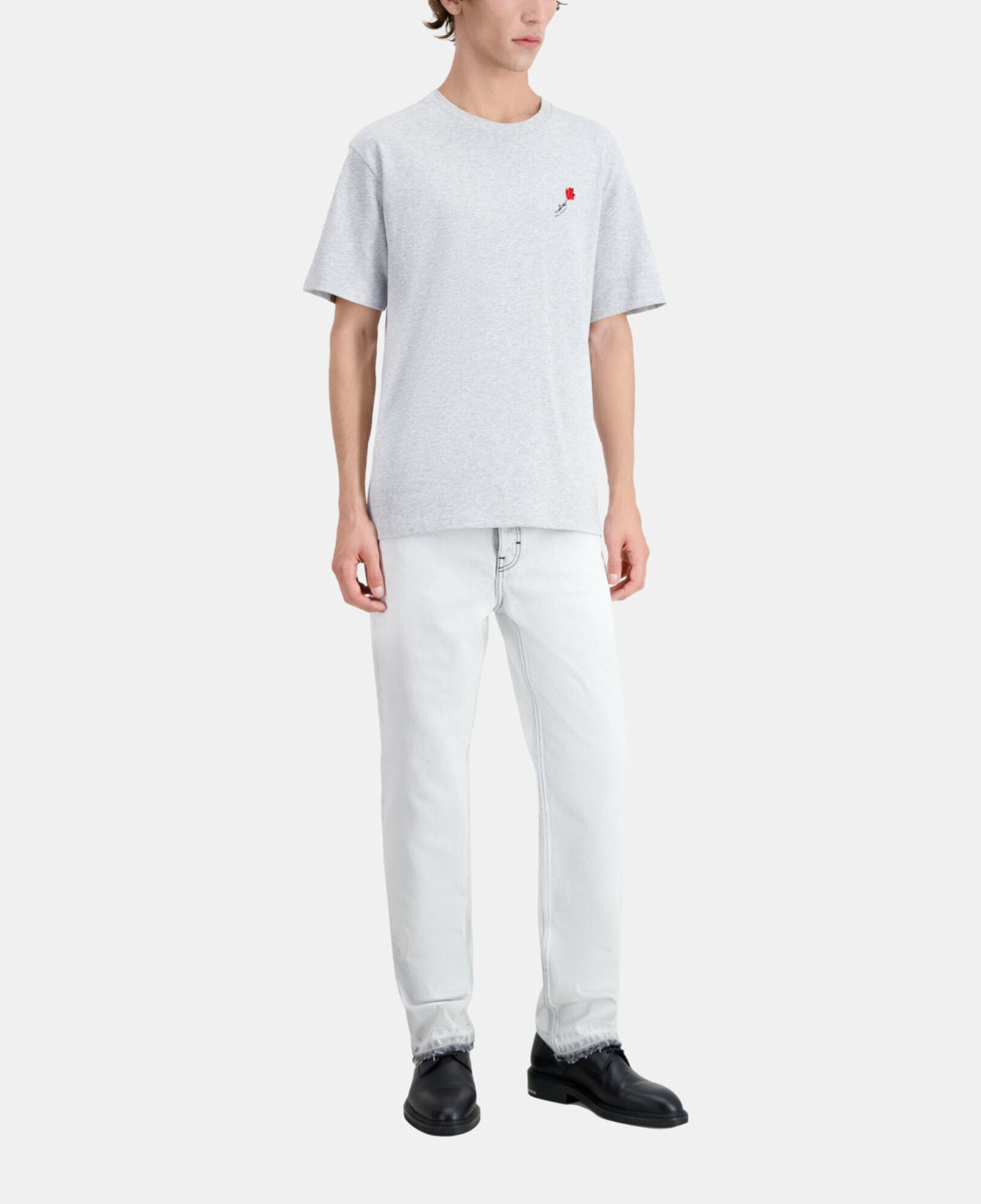 The Kooples MEN GRIS CLAIR men's grey t-shirt with flower embroidery