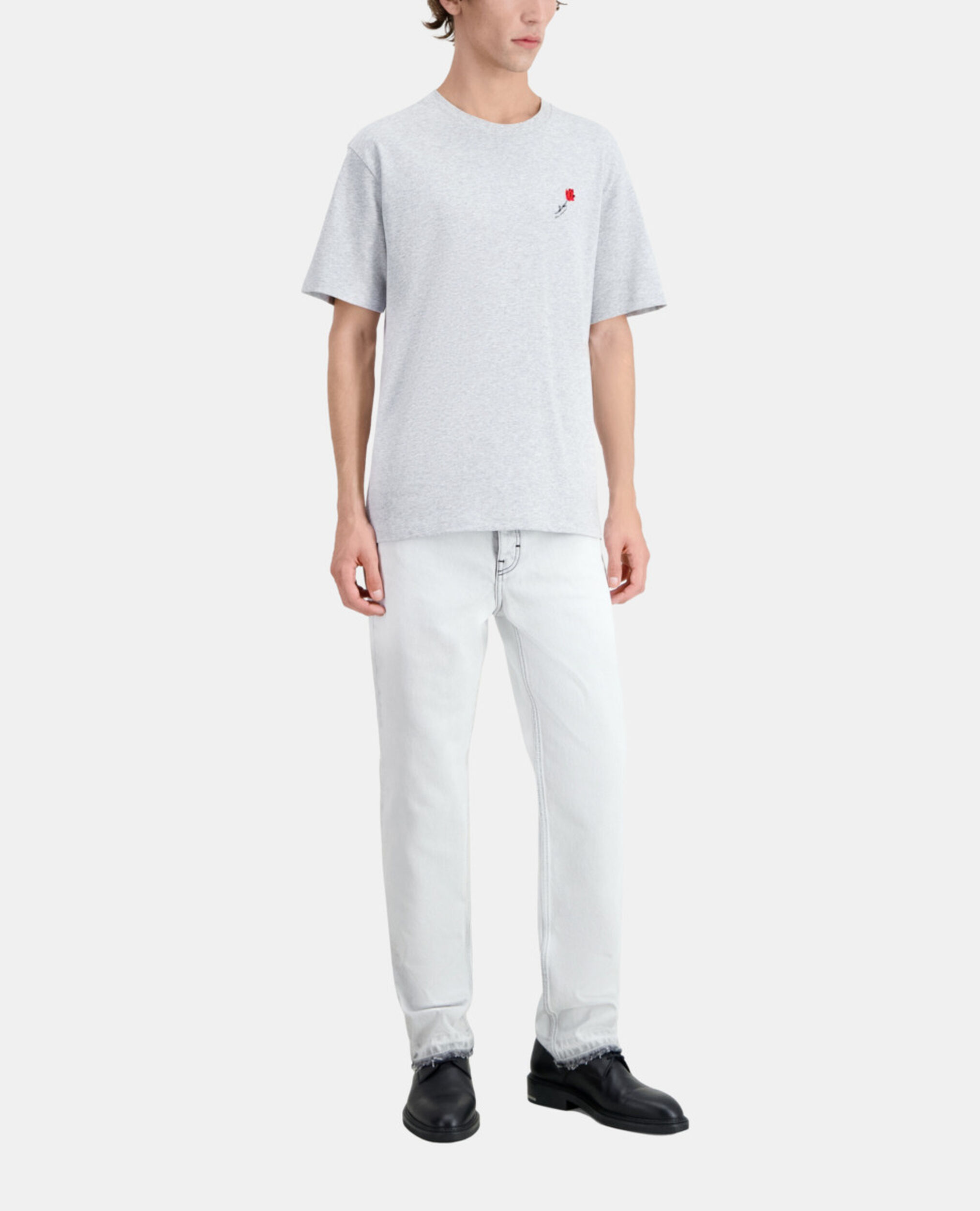 Men's grey t-shirt with flower embroidery, GRIS CLAIR, hi-res image number null