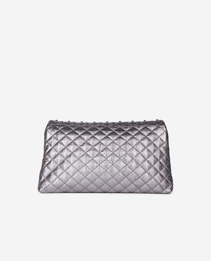 The Kooples WOMEN GUN METAL medium heritage clutch in gunmetal leather