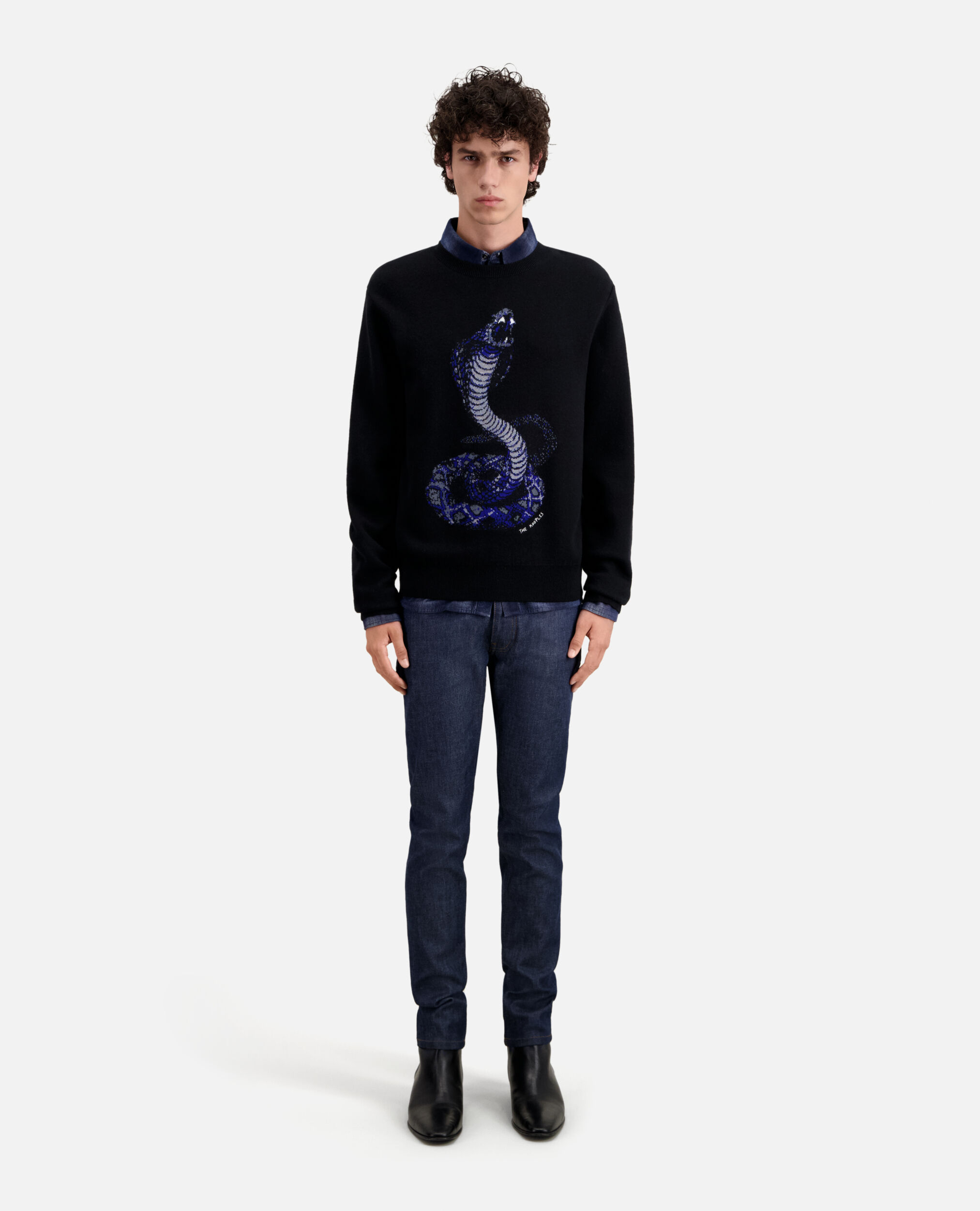Black cobra sweater in wool blend, BLACK, hi-res image number null