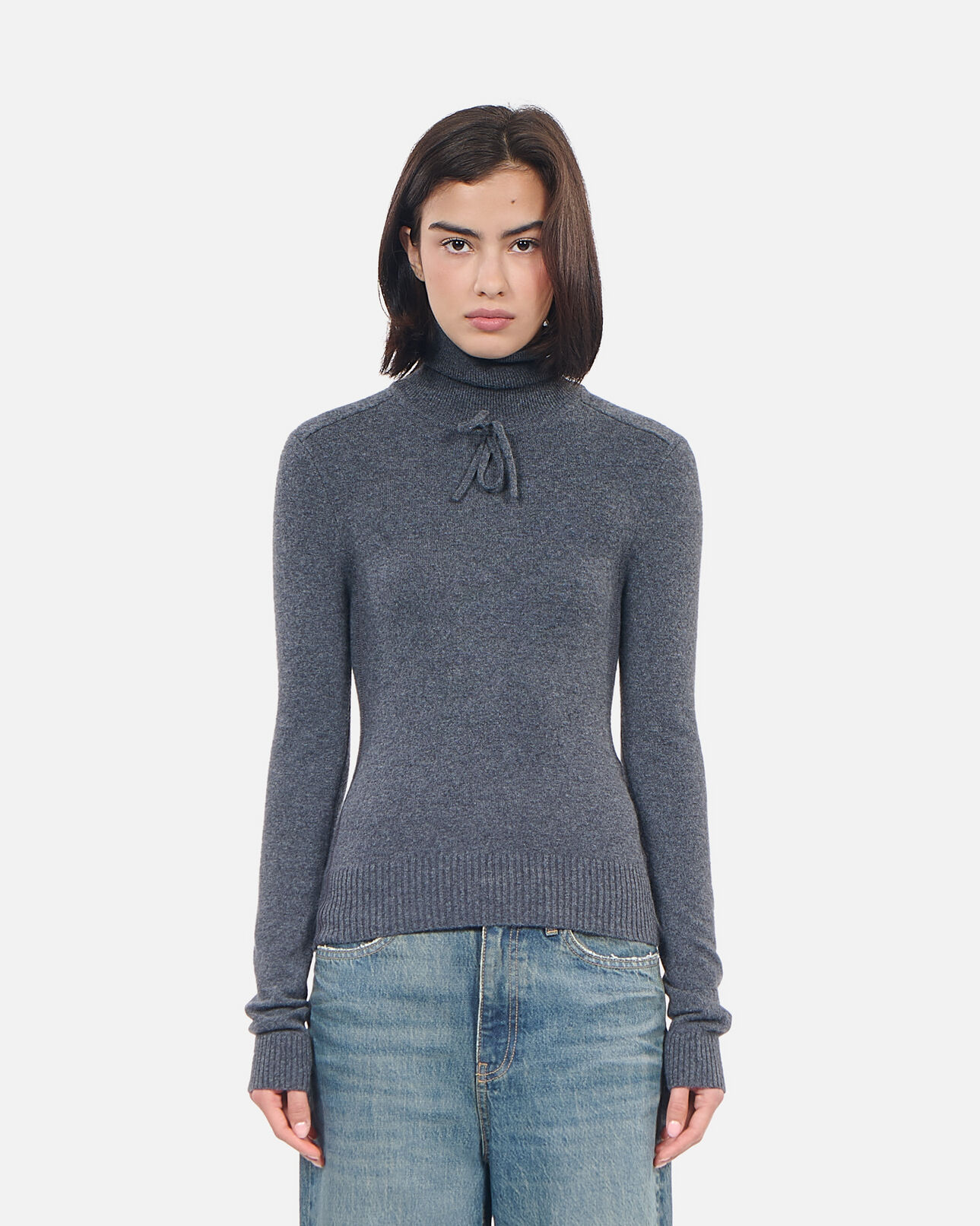 The Kooples WOMEN ANTHRACITE MELANGE grey cashmere sweater