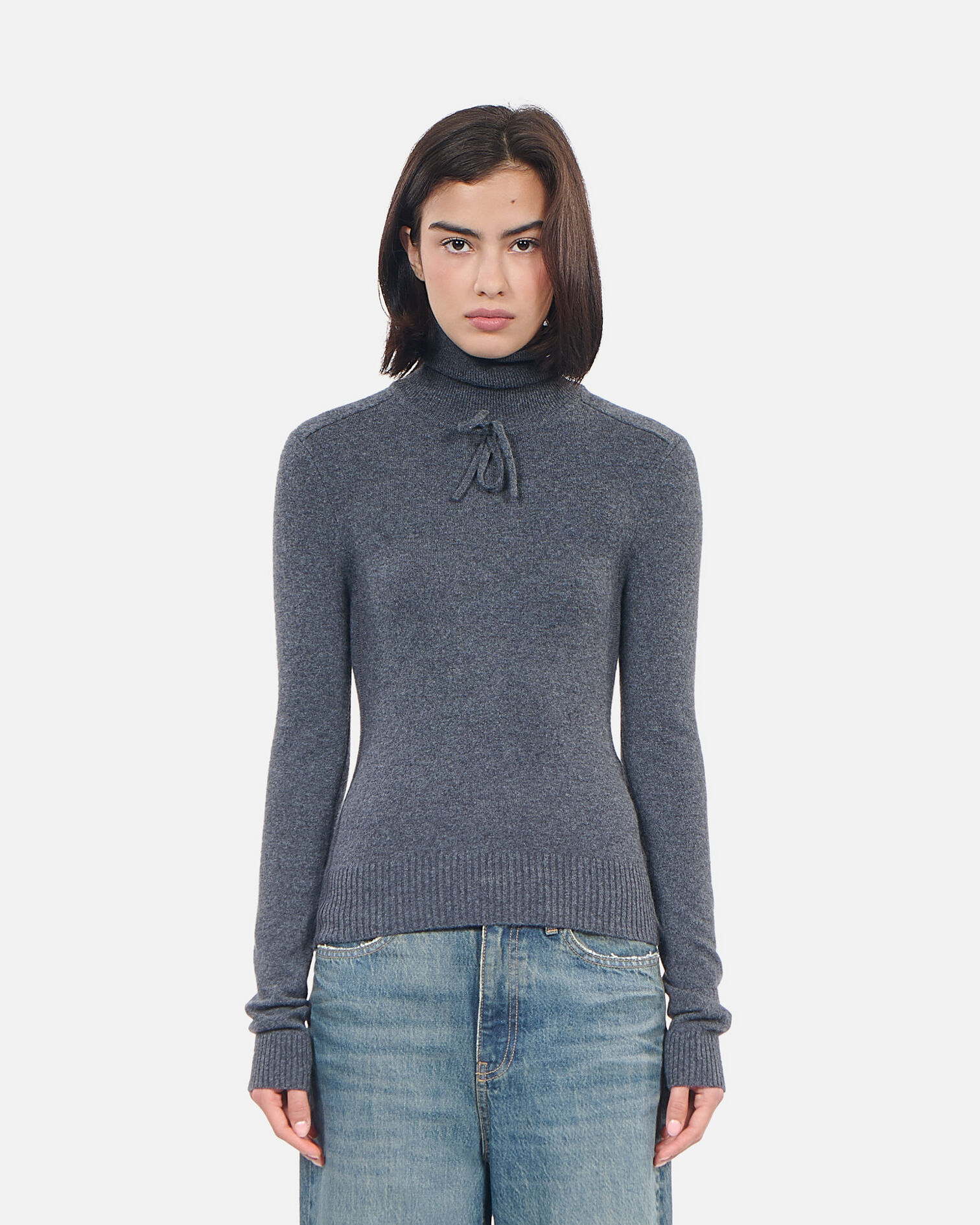 Grey cashmere sweater, ANTHRACITE MELANGE, hi-res image number null