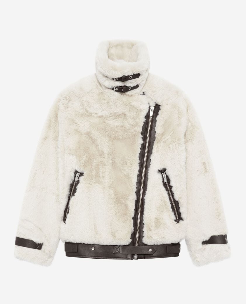 The Kooples WOMEN WHITE ecru fur-effect aviator jacket