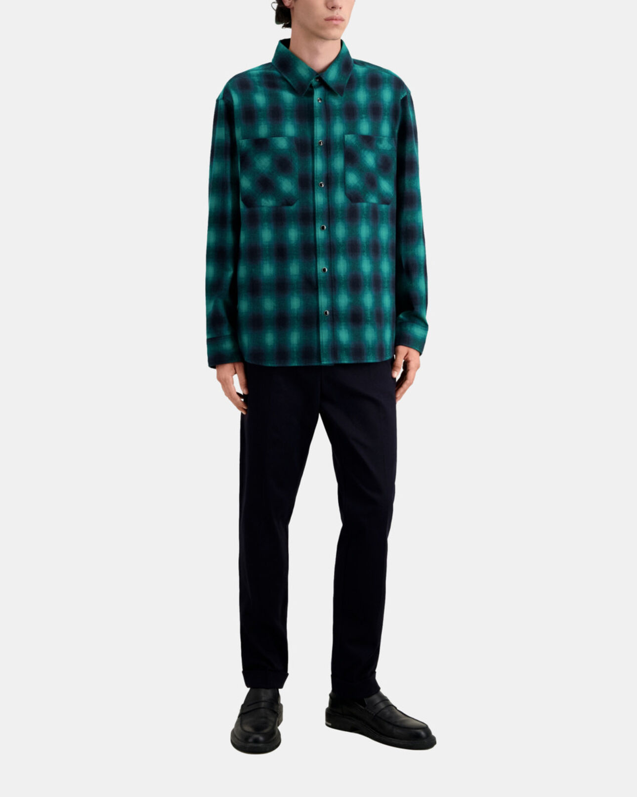 The Kooples HOMME BLACK / GREEN surchemise à carreaux noirs et verts